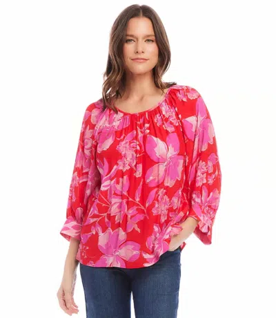 Karen Kane Farren Floral Print Blouson Sleeve Top In Pink/ Orange In Multi