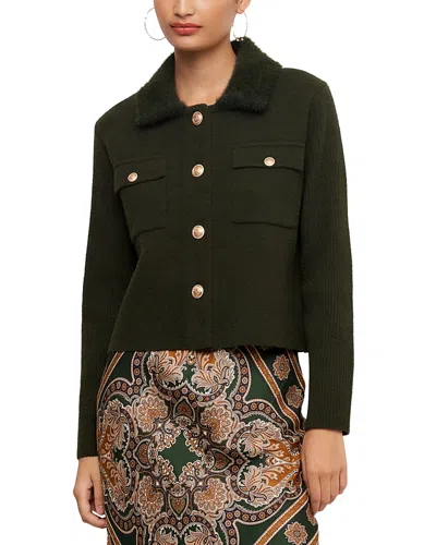 Karen Kane Faux Fur Collar Sweater Jacket In Green
