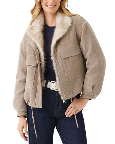 Karen Kane Faux Fur Trim Bomber Jacket In Neutral