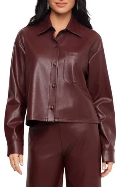 Karen Kane Faux Leather Long Sleeve Button Up Shirt In Burgundy