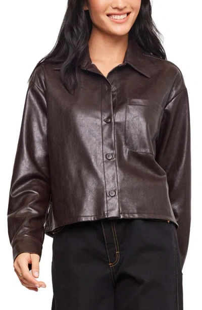 Karen Kane Faux Leather Buttoned Shirt Jacket In Brown