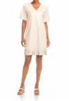 Karen Kane Faux Leather Dress With Fringe In Beige In White