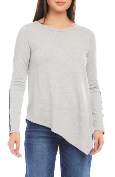 Karen Kane Faux Leather Trim Long Sleeve Asymmetric Top In Heather
