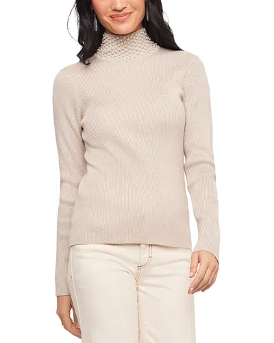 Karen Kane Faux Peal Embellished Turtleneck Ribbed Sweater In Neutral