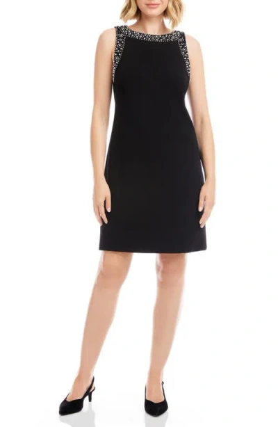 Karen Kane Faux Pearl & Bead Detail Sleeveless Dress In Black
