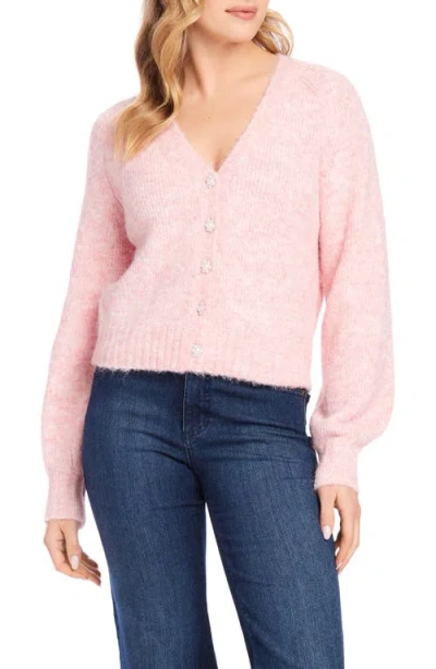 Karen Kane Faux Pearl Button Cardigan In Pink