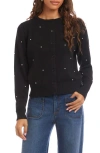 Karen Kane Faux Pearl Embellished Crewneck Cardigan In Black