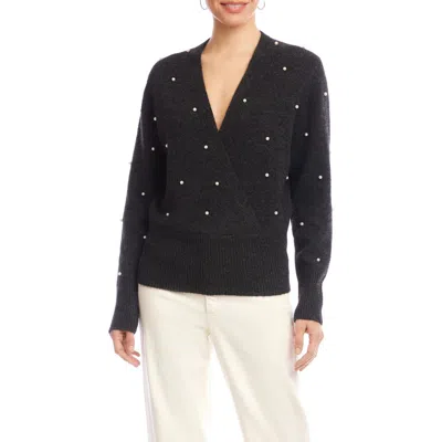 Karen Kane Faux Pearl Embellished Wrap Sweater In Multi