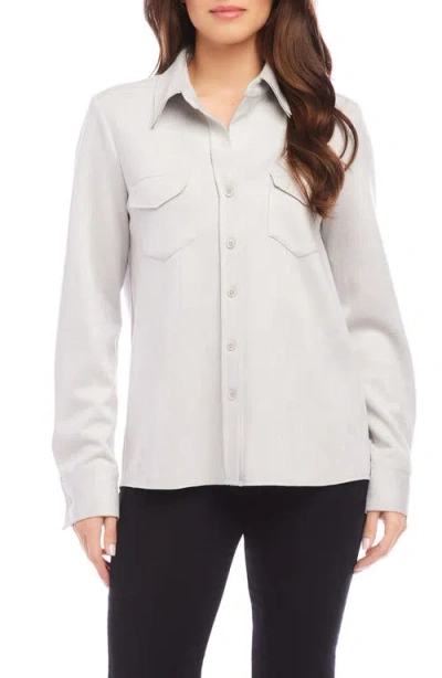 Karen Kane Faux Suede Button-up Shirt In Gray