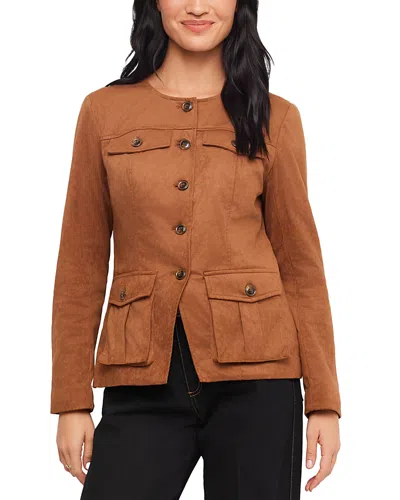 Karen Kane Faux Suede Cargo Shirt Jacket In Brown