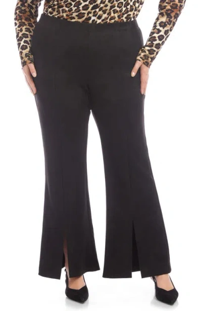 Karen Kane Faux Suede Front Slit Flare Pants In Black
