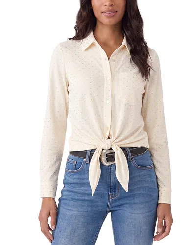 Karen Kane Faux Suede Long Sleeve Embellished Tie Front Shirt In Neutral