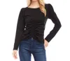 Karen Kane Faux Suede Shirred Long Sleeve Top