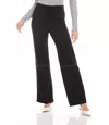 Karen Kane Contrast Stitch Stretch Faux Suede Wide Leg Pants In Black
