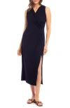 Karen Kane Sleeveless Faux Wrap Midi Dress In Navy