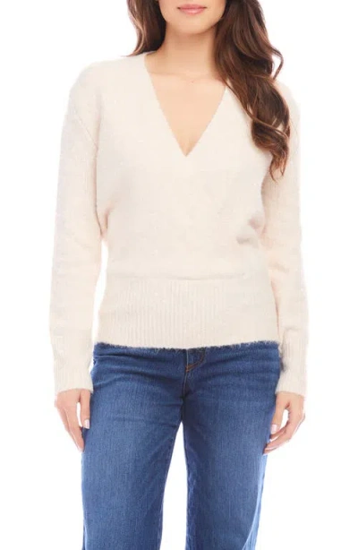 Karen Kane Faux Pearl Embellished Wrap Sweater In Animal Print
