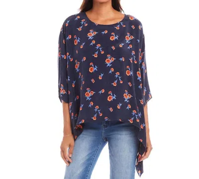 Karen Kane Flare Hem Top In Carnation Cupro Woven Print In Purple