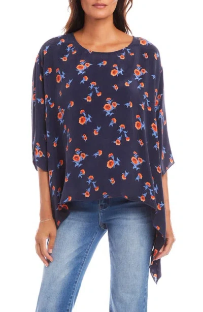 Karen Kane Flare Hem Top In Navy Print