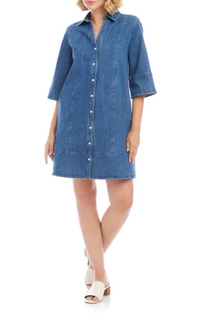 Karen Kane Flare Sleeve Denim Shirtdress In Blue