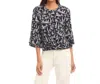 Karen Kane Flare Sleeve Drape Front Top In Navy Cream In Black