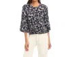 Karen Kane Flare Sleeve Drape Front Top In Print In Black