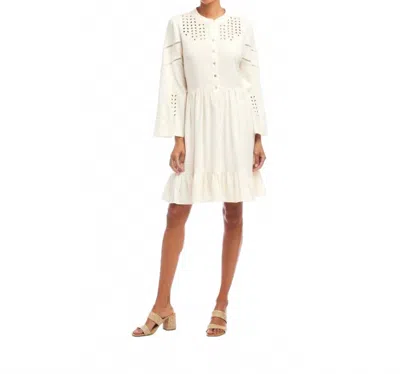 KAREN KANE FLARE SLEEVE EMBROIDERED TIERED DRESS IN CREAM