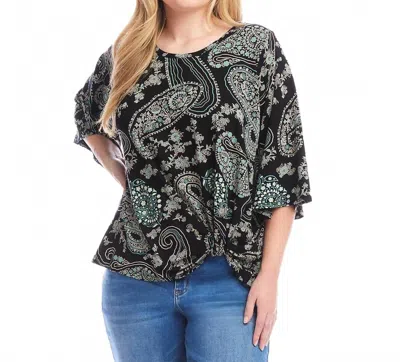 Karen Kane Flare Sleeve Pick-up Top - Plus In Aqua Color Paisley In Green
