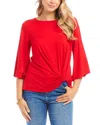 Karen Kane Flare Sleeve Twist Hem Jersey Top In Fire