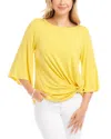 Karen Kane Flare Sleeve Twist Hem Jersey Top In Lemon