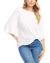 Karen Kane Flare Sleeve Twist Hem Jersey Top In Off White