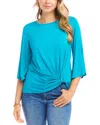 Karen Kane Flare Sleeve Twist Hem Jersey Top In Tea