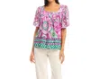 Karen Kane Flare Sleeve Square Neck Top - Petite In Print In Pink