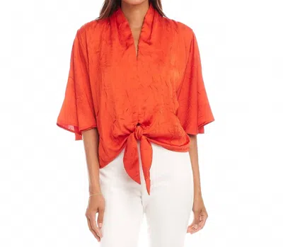 Karen Kane Flare Sleeve Tie Front Top In Bright Orange In Red