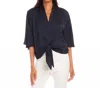 Karen Kane Flare Sleeve Tie Front Top In Navy In Blue