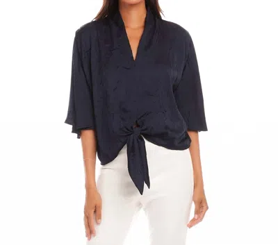 Karen Kane Flare Sleeve Tie Front Top In Navy In Blue