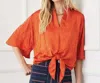 Karen Kane Flare Sleeve Tie Front Top In Bright Orange