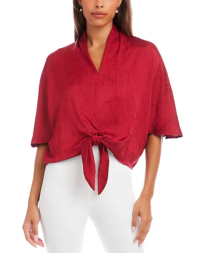 Karen Kane Flare Sleeve Tie Front Satin Top In Red