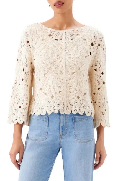 Karen Kane Flared Sleeve Crochet Top In Neutral