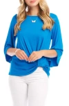 Karen Kane Flare Sleeve Twist Hem Jersey Top In Blue