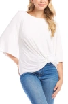 Karen Kane Flare Sleeve Twist Hem Jersey Top In Off White