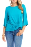 Karen Kane Flare Sleeve Twist Hem Jersey Top In Teal