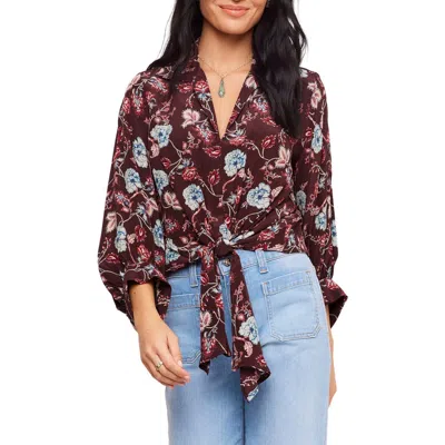 Karen Kane Floral Blouson Sleeved Tie Front Top In Yellow