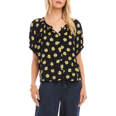 Karen Kane Puff Sleeve Peasant Top In Print In Black