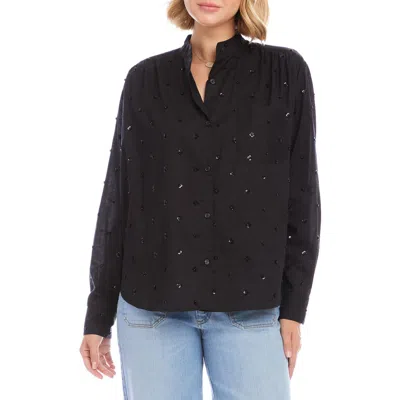 Karen Kane Floral Embellished Button-up Shirt In Multi