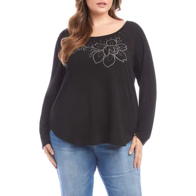 Karen Kane Floral Embellished Shirttail Top In Black