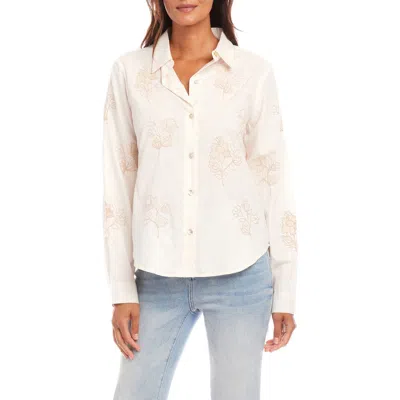 Karen Kane Floral Embroidered Cotton Button-up Shirt In Cream