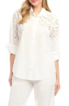 Karen Kane Floral Embroidered Eyelet Cotton Button-up Shirt