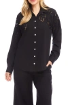 Karen Kane Floral Embroidered Eyelet Cotton Button-up Shirt