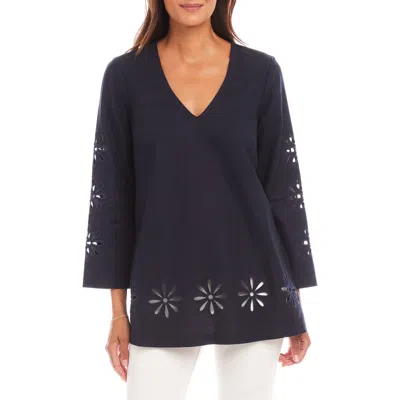 Karen Kane Cutout Embroidered Flower Detail Tunic In Navy In Blue