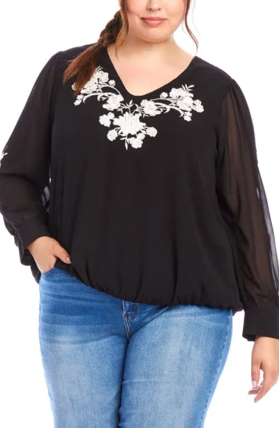 Karen Kane Floral Embroidered Georgette Top In Black